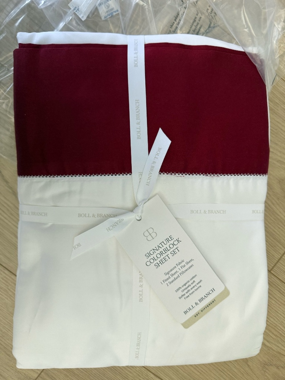 Boll & Branch Signature Color-block FULL Sheet Set - Cranberry